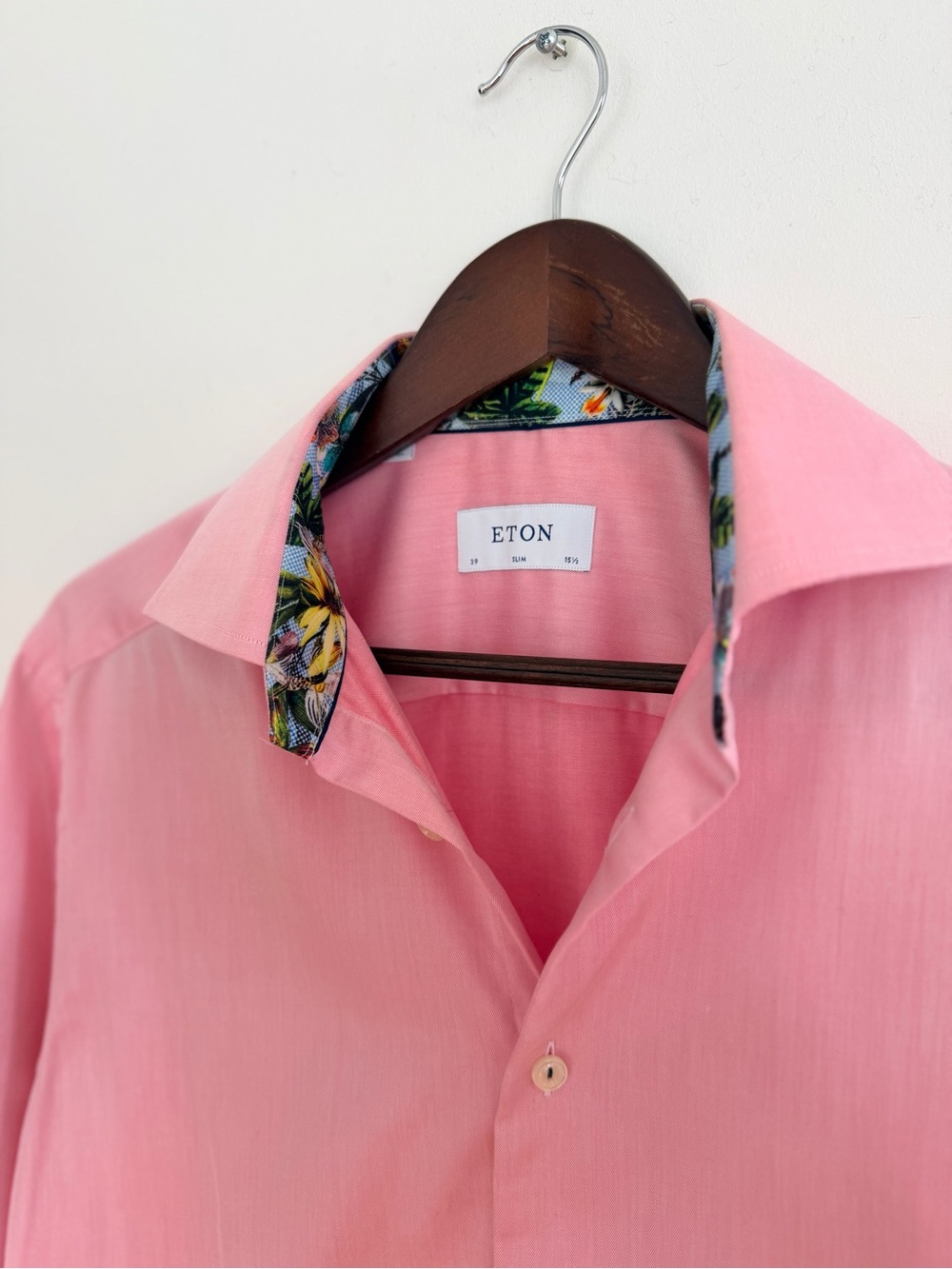Eton Pink Dress Shirt with Floral Collar Trim